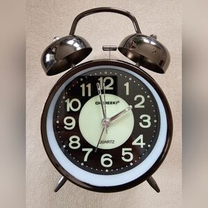 GUC Cheereki Battery Powered Twin Bell Alarm Clock Dark Gray Metallic Finish